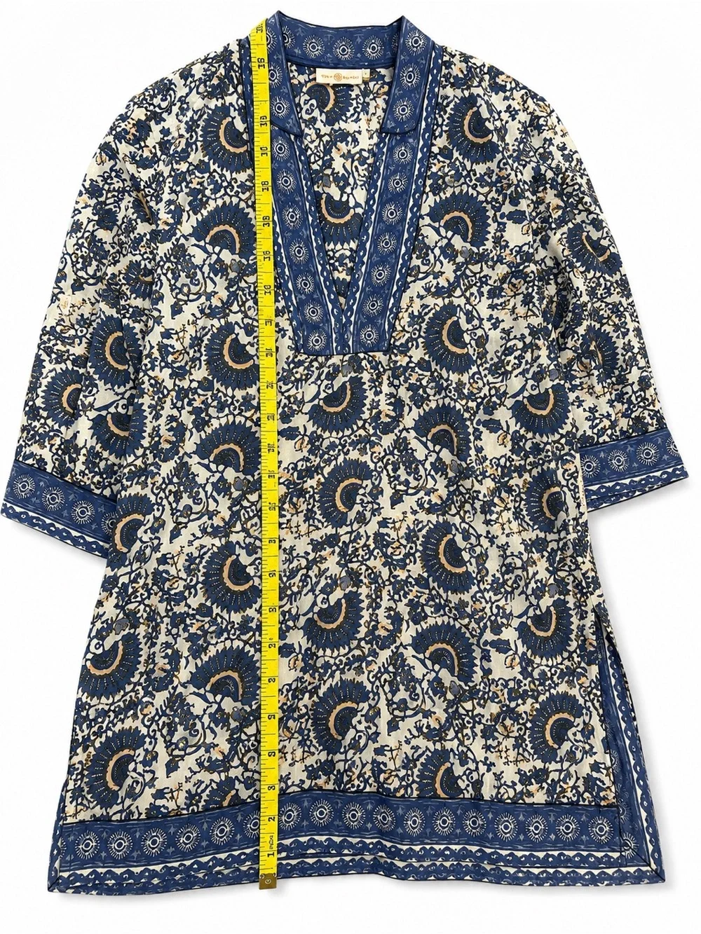 Tory Burch Boho Tunic Cover-Up Blue Floral Print Size S